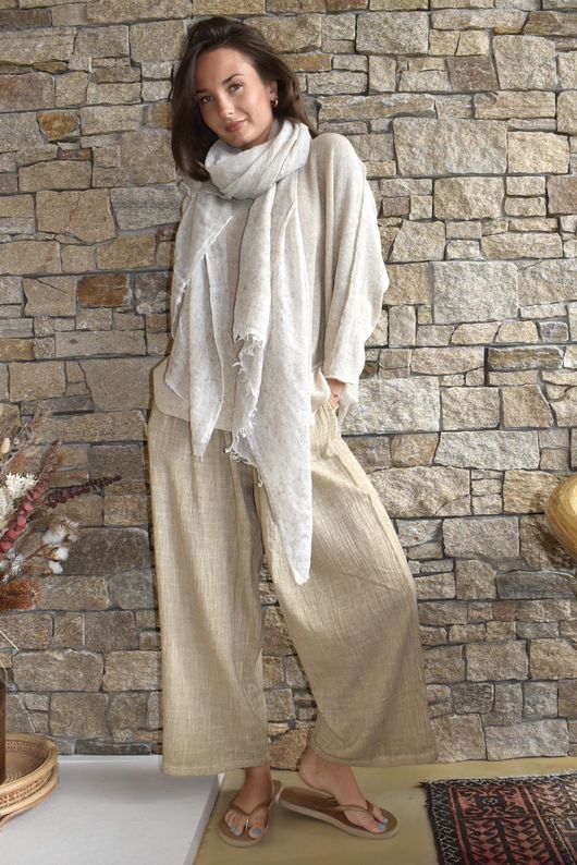 Loom & Thread Pin Tuck Pant Washed Oat /41=